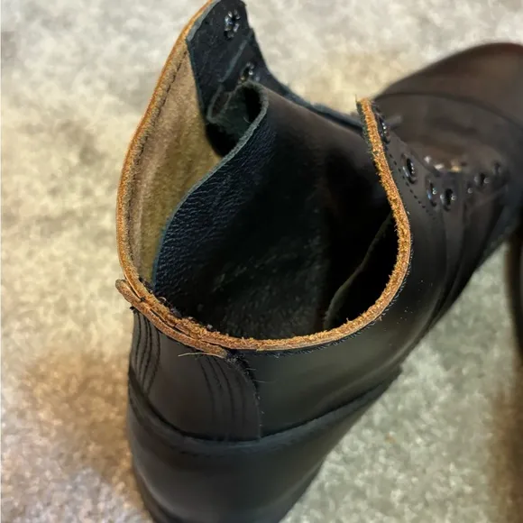 Vintage Black Leather Military-Style Boots - Size Approx US 12, No Laces