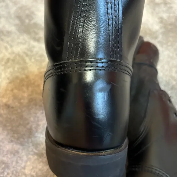 Vintage Black Leather Military-Style Boots - Size Approx US 12, No Laces