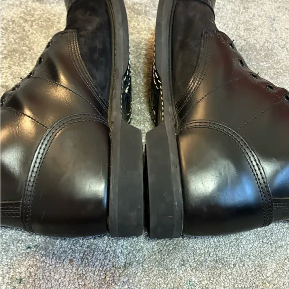 Vintage Black Leather Military-Style Boots - Size Approx US 12, No Laces