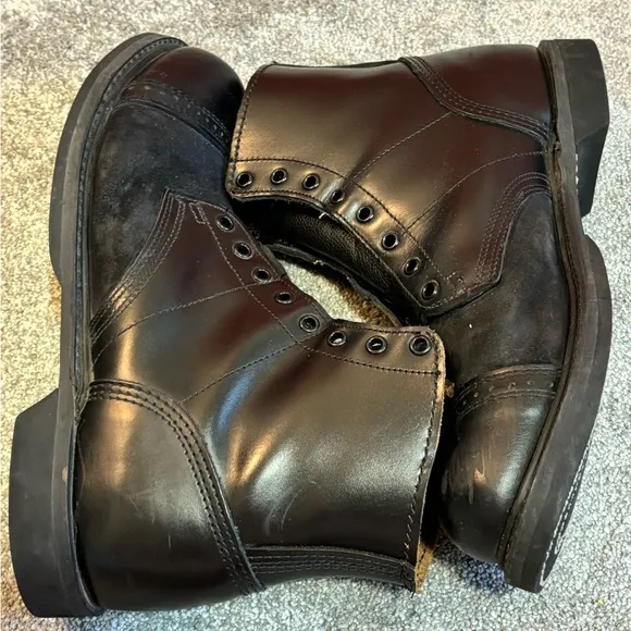 Vintage Black Leather Military-Style Boots - Size Approx US 12, No Laces