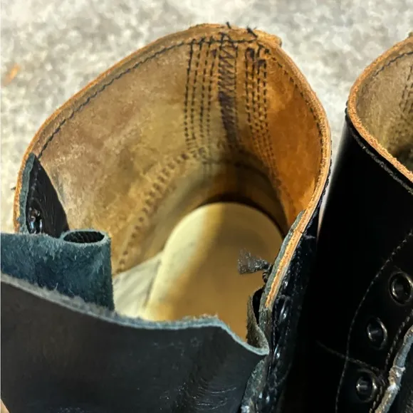 Vintage Black Leather Military-Style Boots - Size Approx US 12, No Laces