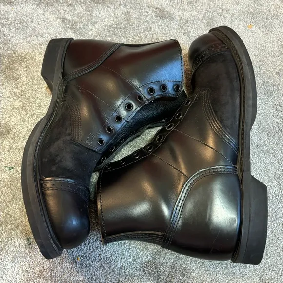 Vintage Black Leather Military-Style Boots - Size Approx US 12, No Laces