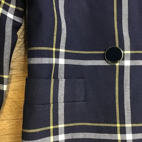 VINTAGE Blazer Jacket Size 10 Y2K Heathers Plaid Navy Blue White Dividends
