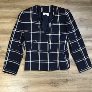 VINTAGE Blazer Jacket Size 10 Y2K Heathers Plaid Navy Blue White Dividends