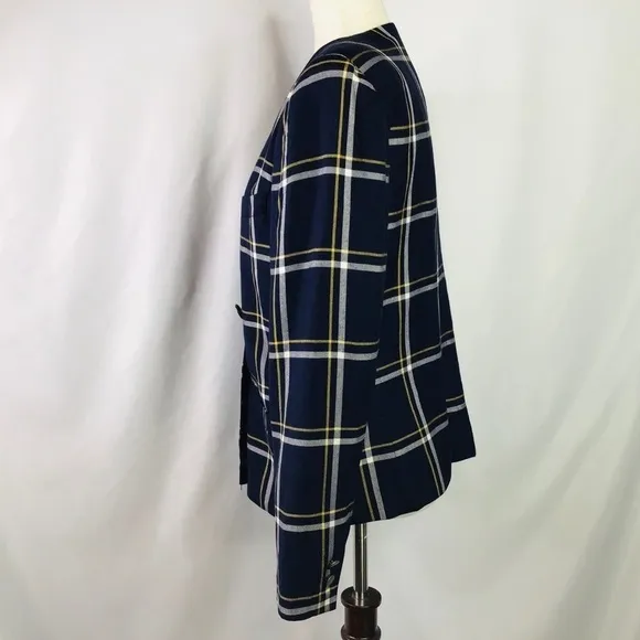 VINTAGE Blazer Jacket Size 10 Y2K Heathers Plaid Navy Blue White Dividends