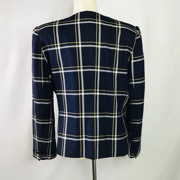 VINTAGE Blazer Jacket Size 10 Y2K Heathers Plaid Navy Blue White Dividends