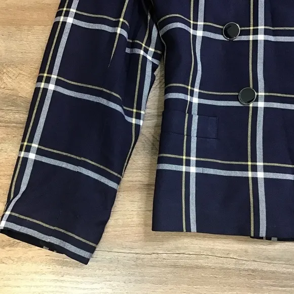 VINTAGE Blazer Jacket Size 10 Y2K Heathers Plaid Navy Blue White Dividends