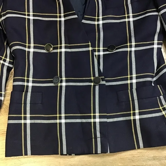 VINTAGE Blazer Jacket Size 10 Y2K Heathers Plaid Navy Blue White Dividends