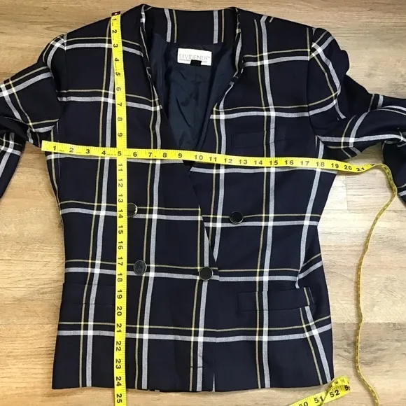 VINTAGE Blazer Jacket Size 10 Y2K Heathers Plaid Navy Blue White Dividends