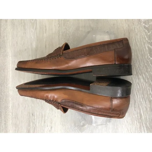 Vintage Johnston &amp; Murphy Dress Shoes Mens Size 11 Brown lizard Leather Slip On