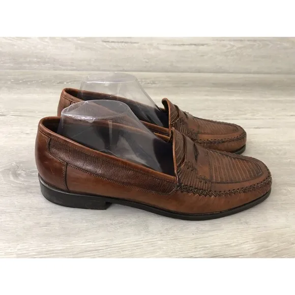 Vintage Johnston &amp; Murphy Dress Shoes Mens Size 11 Brown lizard Leather Slip On
