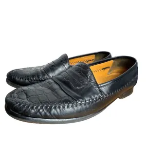 Vintage Johnston Murphy Domani Size 10.5 Black Crocodile Penny Loafer Moc Toe