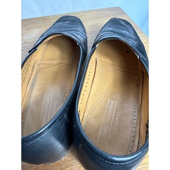 Vintage Johnston Murphy Domani Size 10.5 Black Crocodile Penny Loafer Moc Toe