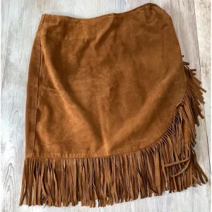 Vintage Kenar Cognac Leather Fringe Skirt Women's Size 12 Western Wear