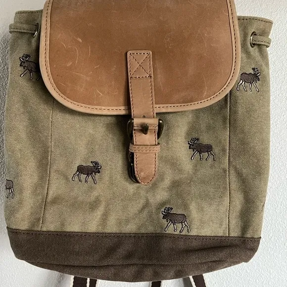 Vintage LL Bean Canvas Leather Backpack Moose Boat Bag Clasp 90s
