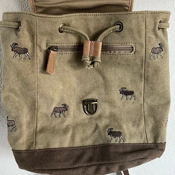 Vintage LL Bean Canvas Leather Backpack Moose Boat Bag Clasp 90s