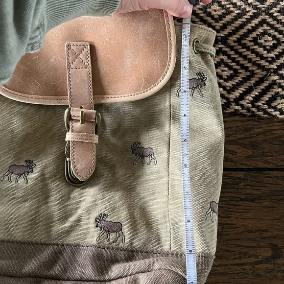 Vintage LL Bean Canvas Leather Backpack Moose Boat Bag Clasp 90s