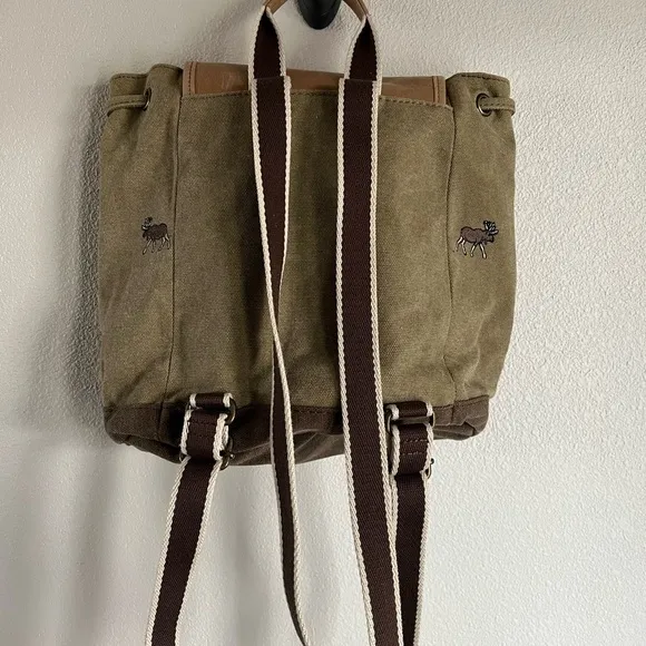 Vintage LL Bean Canvas Leather Backpack Moose Boat Bag Clasp 90s