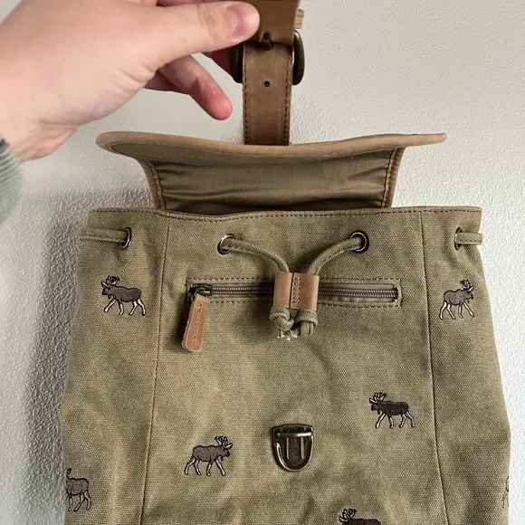 Vintage LL Bean Canvas Leather Backpack Moose Boat Bag Clasp 90s