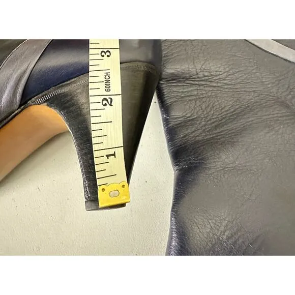 Vintage Navy Italian Leather Heeled Tall Below the Knee Boots Size 39.5