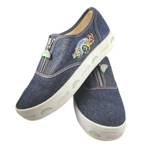 Vintage Powerpuff Girls Denim Shoes Embroidered Characters Zip Sneakers Size 3.5