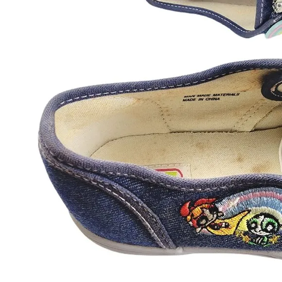 Vintage Powerpuff Girls Denim Shoes Embroidered Characters Zip Sneakers Size 3.5