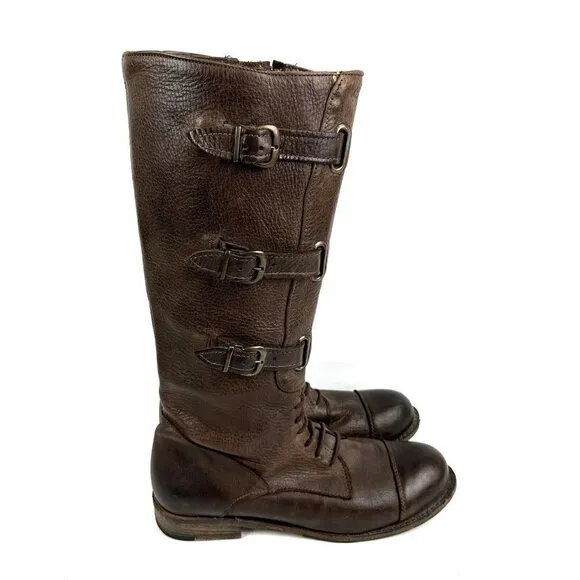 Vintage Shoe Company Boots 8 Bastrop Brown Leather Tall Harness Womens Made USA