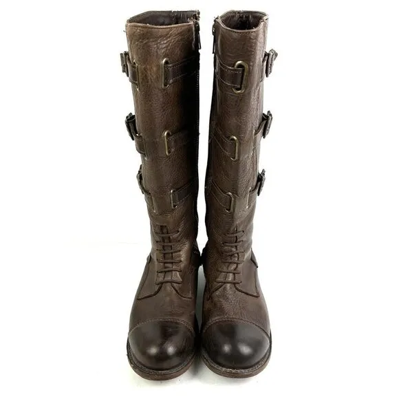 Vintage Shoe Company Boots 8 Bastrop Brown Leather Tall Harness Womens Made USA