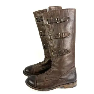 Vintage Shoe Company Boots 8 Bastrop Brown Leather Tall Harness Womens Made USA