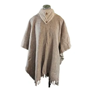 Vintage‎ Wool Poncho Fringe Brown Tan Blanket Ruana Cape 42 × 32&quot;