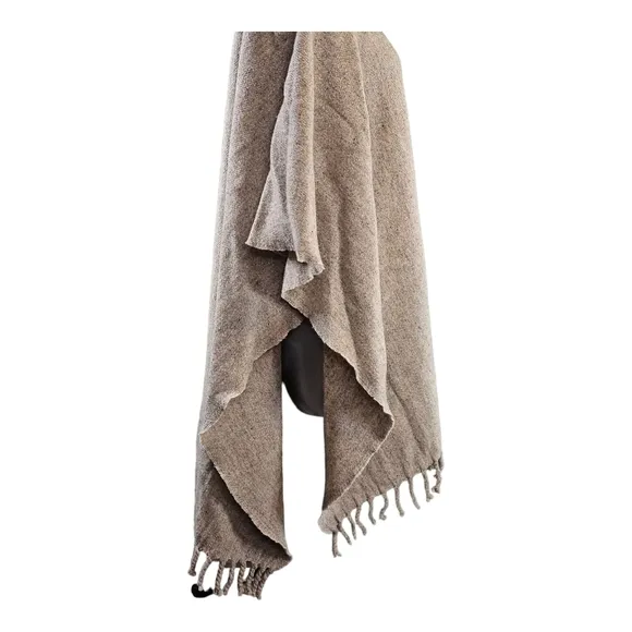 Vintage‎ Wool Poncho Fringe Brown Tan Blanket Ruana Cape 42 × 32&quot;
