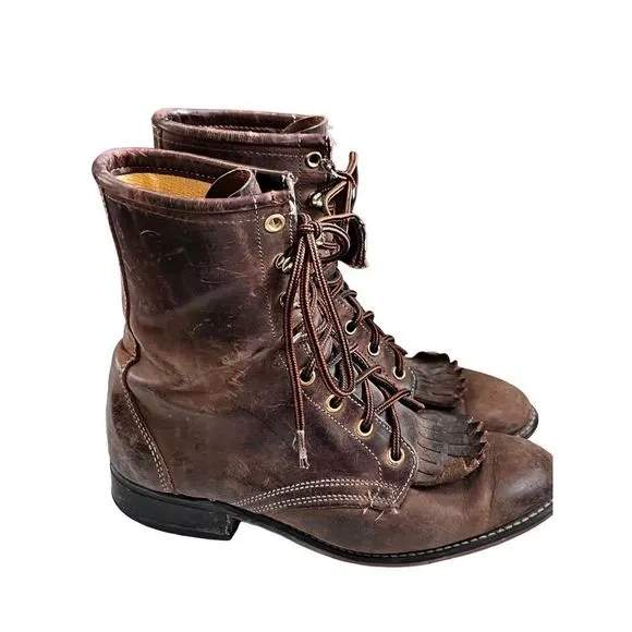 Vintage Laredo Sepia Kiltie Brown Leather Women’s Boots 7.5 W Western Granny