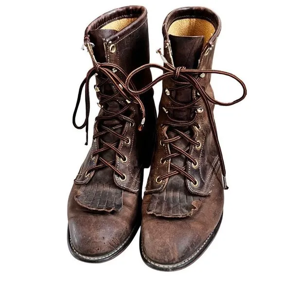 Vintage Laredo Sepia Kiltie Brown Leather Women’s Boots 7.5 W Western Granny