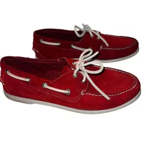 Vintage L.L. Bean Womens 9.5 Red Leather Topsider Boat Shoes White Rubber Soles
