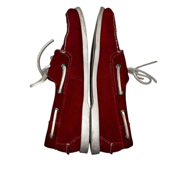 Vintage L.L. Bean Womens 9.5 Red Leather Topsider Boat Shoes White Rubber Soles