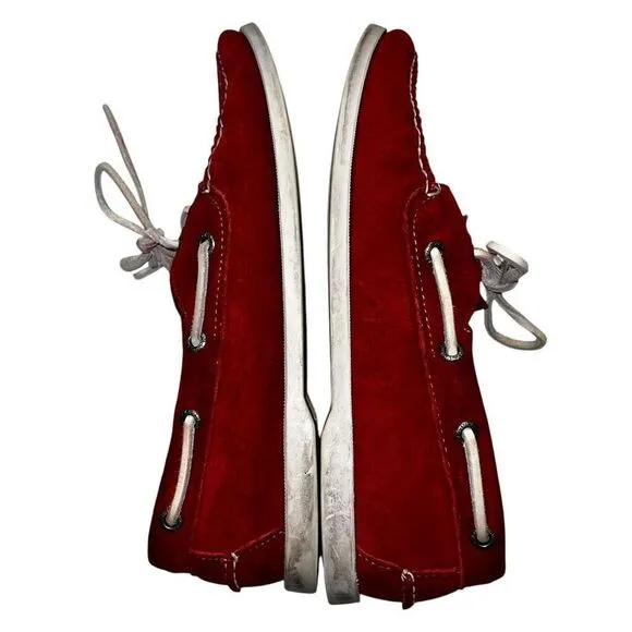 Vintage L.L. Bean Womens 9.5 Red Leather Topsider Boat Shoes White Rubber Soles
