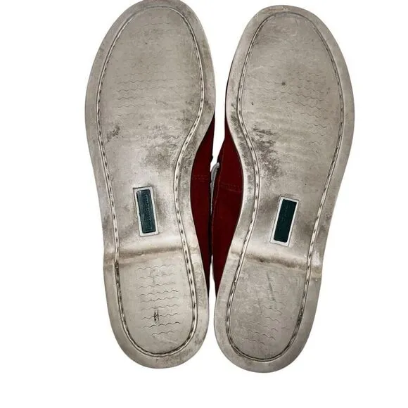Vintage L.L. Bean Womens 9.5 Red Leather Topsider Boat Shoes White Rubber Soles