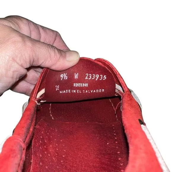 Vintage L.L. Bean Womens 9.5 Red Leather Topsider Boat Shoes White Rubber Soles