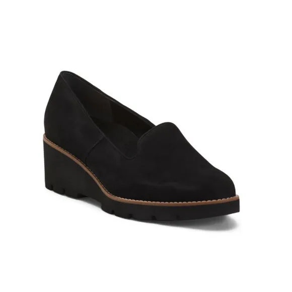 VIONIC Black Suede Willa Wedge Comfort Slip-on Shoes
