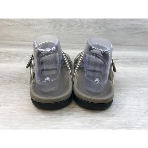 Vionic Shore Womens Sandal 9 Gray Silver Leather Slip-On Double Straps Comfort