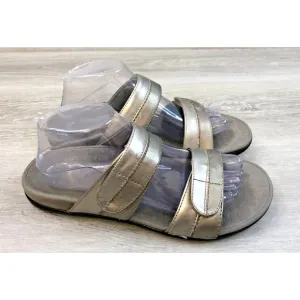 Vionic Shore Womens Sandal 9 Gray Silver Leather Slip-On Double Straps Comfort