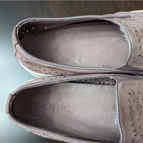 Vionic Splendid Midi Perf Leather Slip On Shoes in Dusk