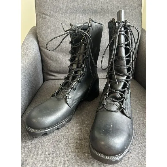 Vtg 1989 Ro Search Military Combat Jump Boots Black Leather Mens 9.5 N Jungle