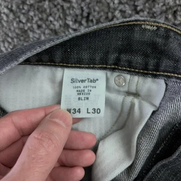 Vtg 90s Levis SilverTab Jeans Mens 34x31 Black Slim Straight Leg 1996