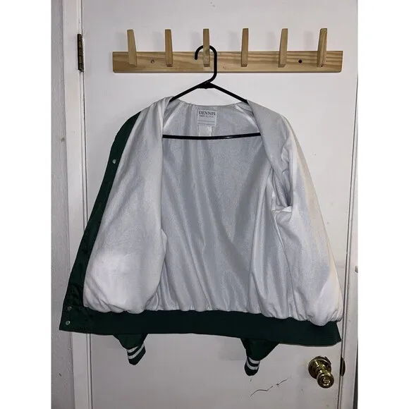 VTG Dennis St Patrick School Satin Bomber Youth Jacket Green 80s 90s USA sz M