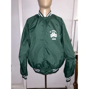 VTG Dennis St Patrick School Satin Bomber Youth Jacket Green 80s 90s USA sz M