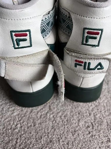 VTG FILA 80s 90s NBA Basketball Shoes High Strap Green Men’s 9.5 CRACKED BROKEN