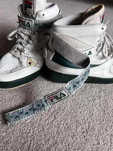 VTG FILA 80s 90s NBA Basketball Shoes High Strap Green Men’s 9.5 CRACKED BROKEN