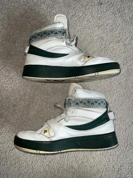 VTG FILA 80s 90s NBA Basketball Shoes High Strap Green Men’s 9.5 CRACKED BROKEN