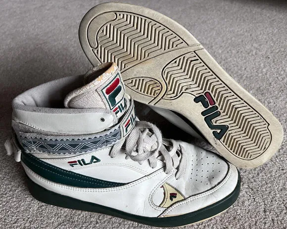 VTG FILA 80s 90s NBA Basketball Shoes High Strap Green Men’s 9.5 CRACKED BROKEN